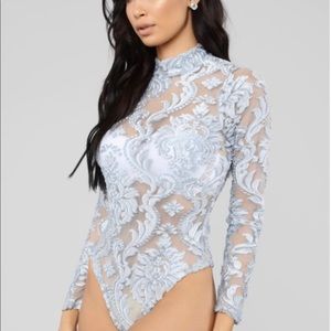 Fashion Nova Light Blue Velvet Bodysuit